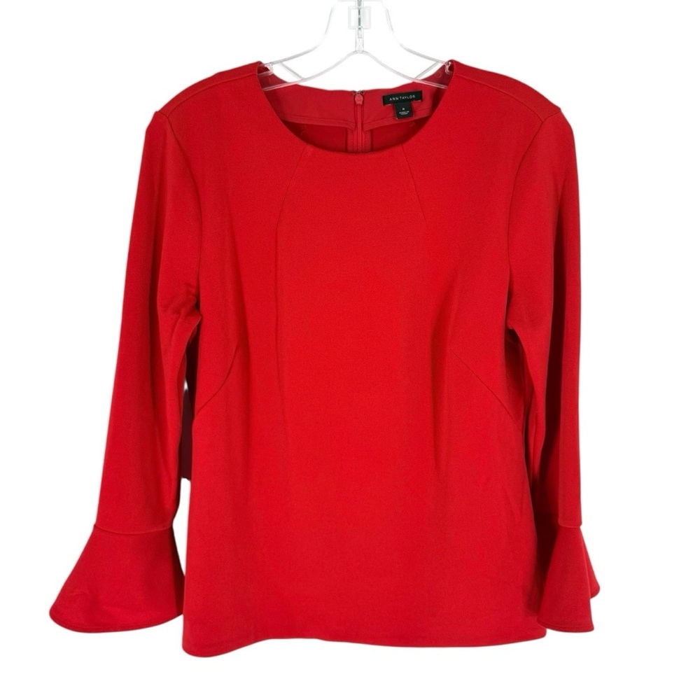Ann Taylor Blouse Womens Size Medium Red Bell Cuff Career Professional